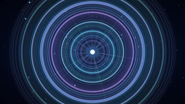 Mesmerizing Abstract Animation Of Expanding Sound Waves In Blue And Purple Hues With Central Light Source