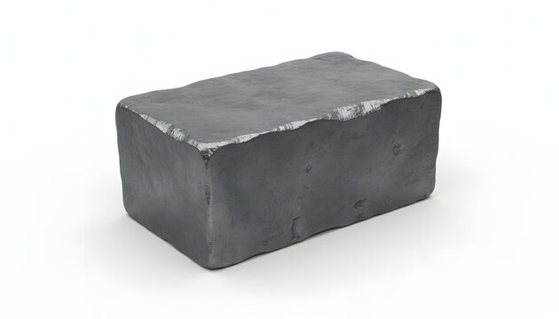 Single grey concrete paving brick isolated on white background.