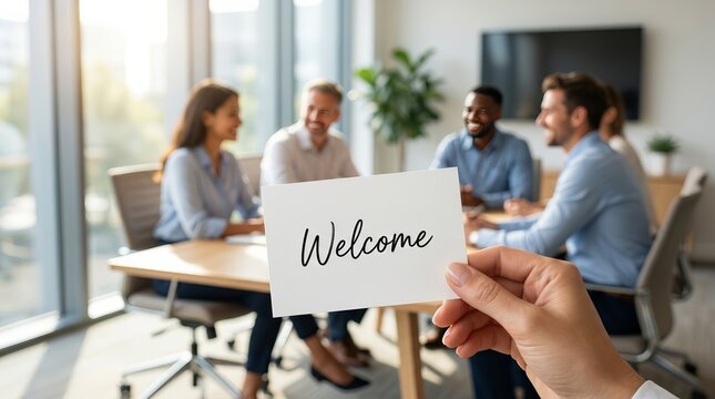 New colleague onboarding process with a warm welcome in a friendly corporate atmosphere.