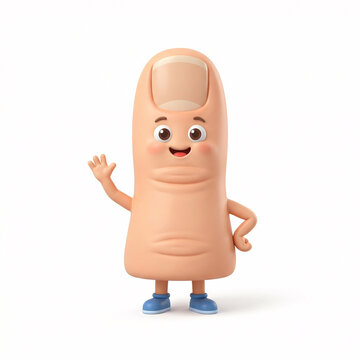 Doigt anthropomorphe souriant avec un grand ongle en illustration 3D