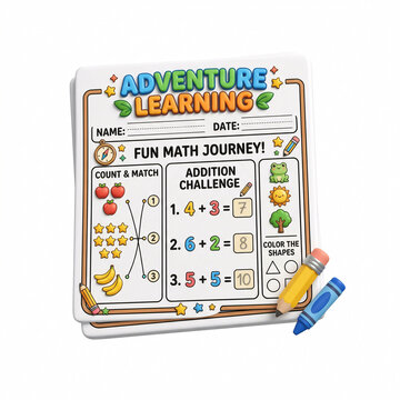 Fiche d&rsquo;exercices de math&eacute;matiques pour enfants avec additions et jeux