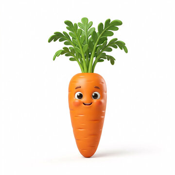 Carotte anthropomorphe souriante avec fanes vertes en illustration 3D