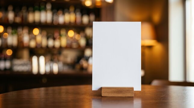 Empty white paper menu on a wooden table for restaurant promotion.