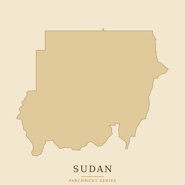 Map of sudan, stylized parchment paper texture, vintage style vector illustration of the african country, a light beige background
