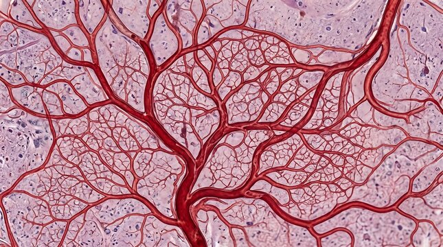 Microscopic view of a complex human vascular network.