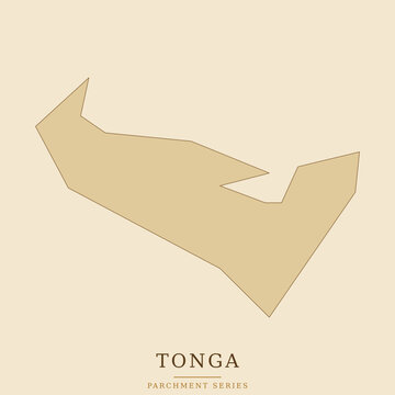 Minimalist map of tonga in a parchment style, featuring a simplified outline of the island nation in a vintage beige color palette