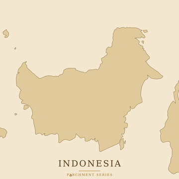 Vector map of borneo island, indonesia, in a vintage parchment style, isolated silhouette of the third largest island in the world