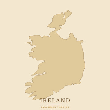 Minimalist map of ireland in a vintage parchment style, featuring a simplified outline of the island on a textured beige background