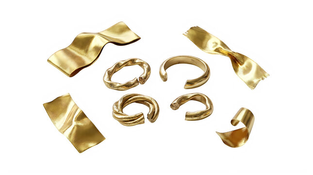 Golden Fabric Bow and Ring Accessories Isolated on Clear Background transparent background