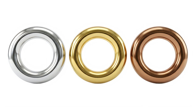 Three Metal Rings in Different Finishes Isolated on Transparent Background transparent background