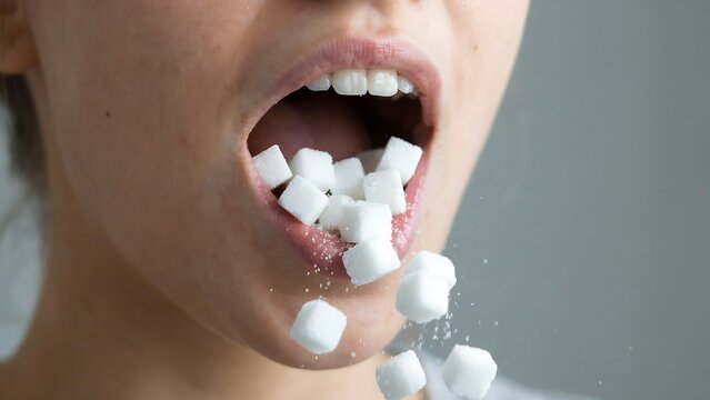 Person spitting out sugar cubes into water