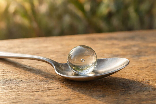 Glass marble on a metal spoon. Traditional Indonesian Independence Day game equipment.