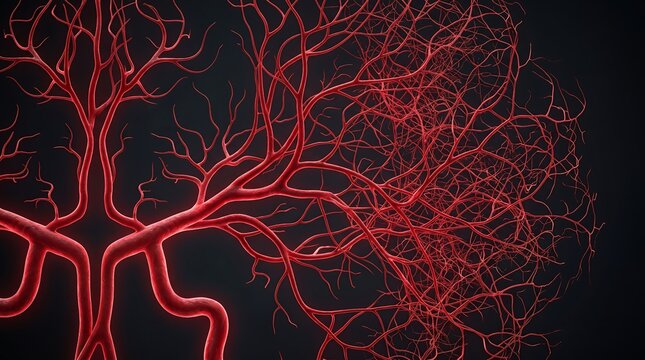 Abstract digital illustration of branching red vascular network.