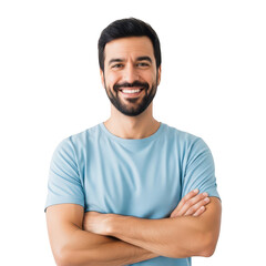 Obraz premium Smiling man with beard and crossed arms isolated on white background