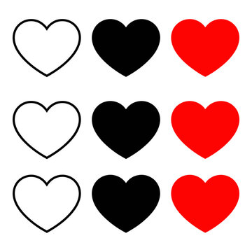 Hearts in various colors and styles for Valentine's Day or love themes