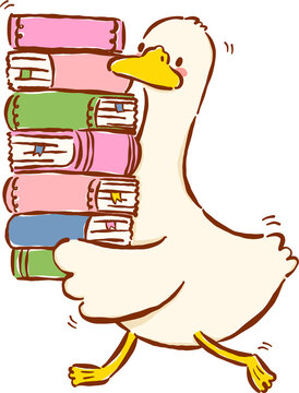Silly Goose Bookish Carrying Stack of Books Cartoon Character Hand Drawn