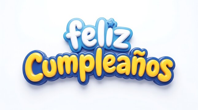 Bright Blue And Yellow Feliz Cumpleanos Spanish Birthday Text Graphic