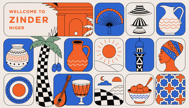 Welcome to Zinder, Niger: Vibrant Geometric Icons of Culture, Travel, and Local Life