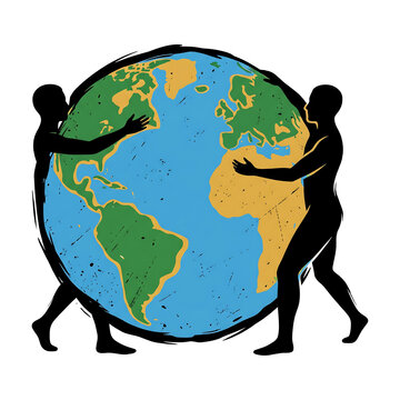 Bold Vector Logo of Two People Embracing a Globe Together