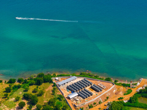 Desalination plant, Aerial Top view Na Baan pier on Koh Larn island, Pattaya Thailand