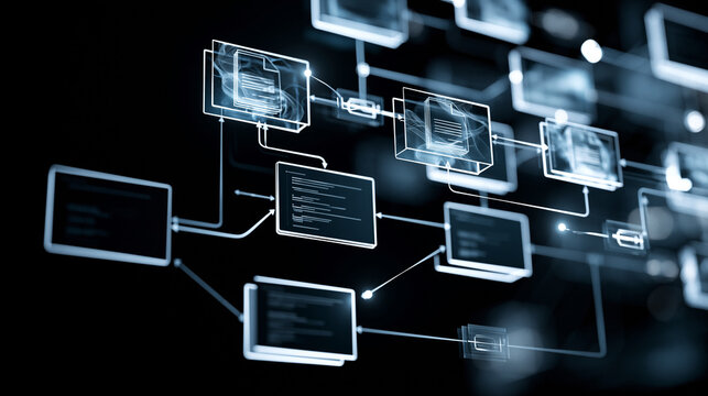 Interconnected data file nodes and software code blocks with transparent interfaces for digital system workflow visualization design.