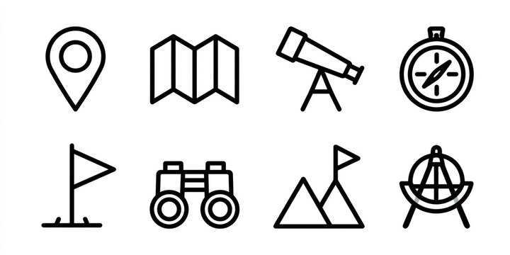 Outdoor adventure navigation travel exploration tools icons
