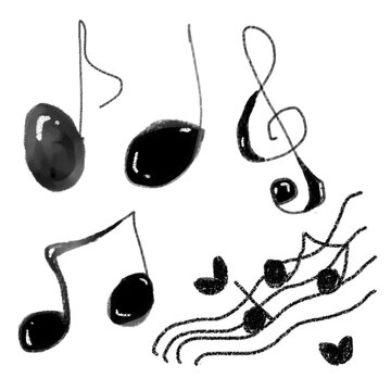 Hand Drawn Music Notes Set - Ink Treble Clef, Eighth Notes, and Musical Staff Elements
