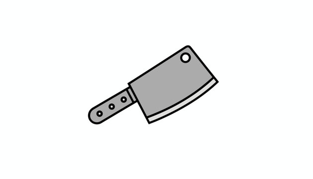 Simple hand drawn style meat cleaver icon with a gray blade and a black handle for culinary and butchery themes.