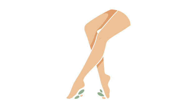 Artistic illustration of a person legs walking gracefully with small green leaves scattered around the bare feet.