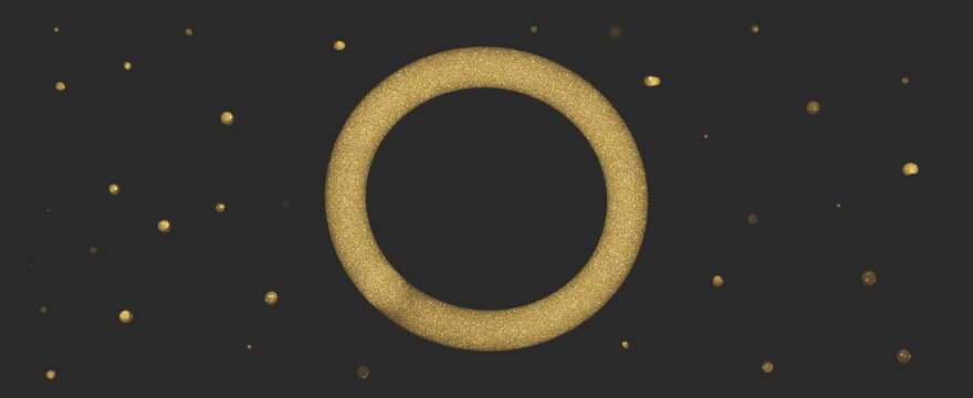 Golden Glitter Circle Frame on Dark Background with Copy Space