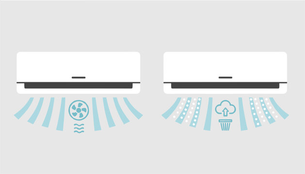 Comparison of two air conditioning units showing different airflow and filtration functions for modern indoor climate control systems.