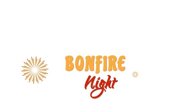 Guy Fawkes Day-themed background animation featuring colorful fireworks, a "Bonfire Night" greeting on a white background, and celebratory party scenes