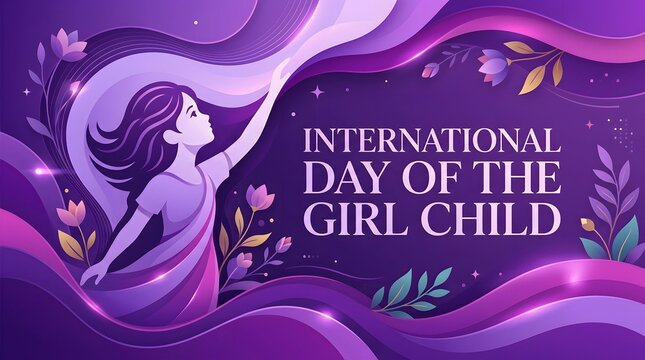 International day of the girl child celebration banner with illustration of a girl