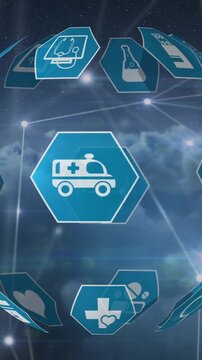 Medical icons and asymmetrical lines 4k
