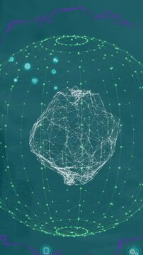 Composition of globe with networks of connections and cityscape