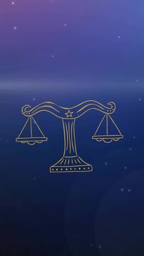 Animation of libra star sign symbol over glowing stars