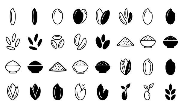 rice, kernel, grain, cereal, paddy, food, agriculture, farming, crop, seed, harvest, organic, natural, ingredient, nutrition, packaging, grocery, harvest, cereal, vector, icon, outline, silhouette, bl