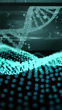 Animation of dna chain and green lines on black background