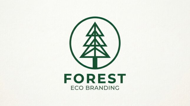 Green pine tree icon inside circle symbol for eco branding