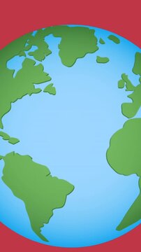 Animation of pizza icons over globe on red background