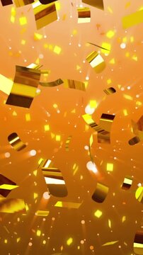 Animation of confetti and snow falling on orange background