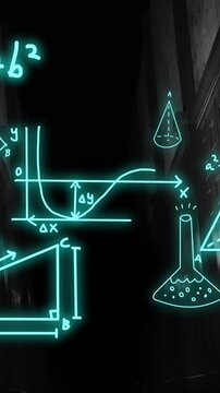 Animation of scientific data processing over dark background
