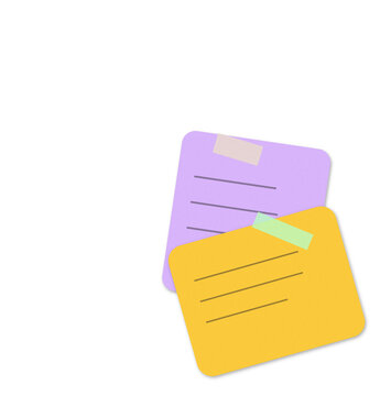 Stacked colorful sticky notes with handwritten text on a flat surface