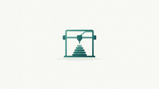 Minimalist green three dimensional printer icon representing modern additive manufacturing technology concepts for digital design presentations