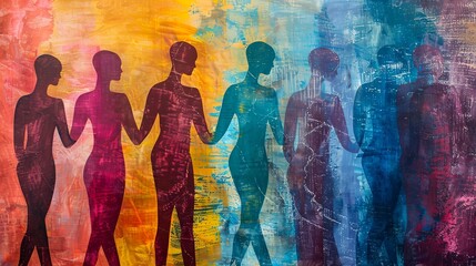 Naklejka premium Abstract double exposure visualization of overlapping human profile silhouettes, symbolizing multiple personalities, schizophrenia, and mental friction.