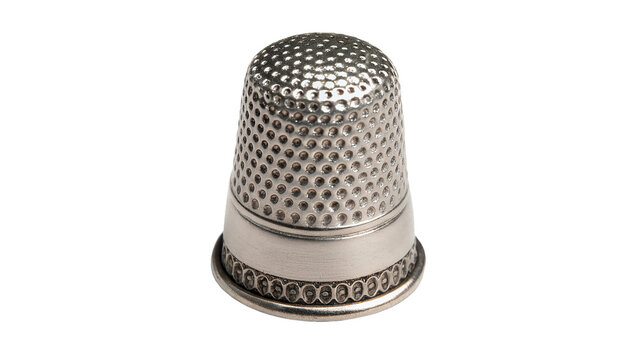 Classic metallic silver thimble sewing tool finger protection isolated on transparent background