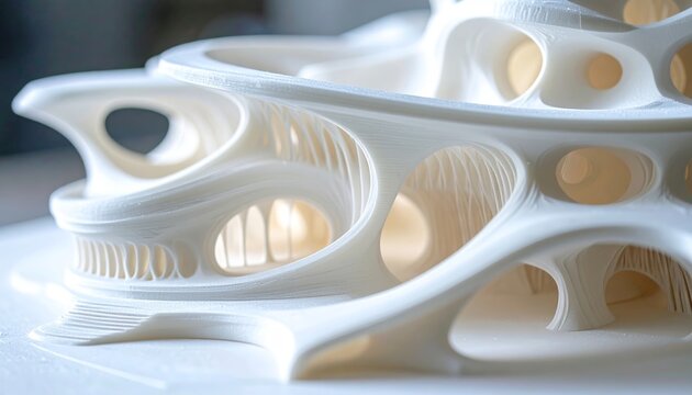 Futuristic White 3d Printed Design with Complex Internal Geometry