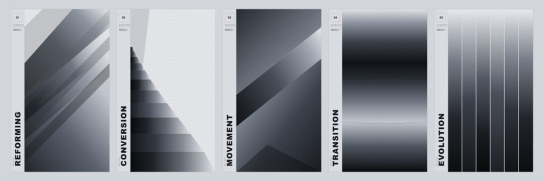 Set of Five Minimalist Monochrome Vector Posters with Abstract Geometric Designs for Modern Branding Layouts
