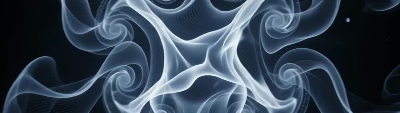 White smoke creating intricate ethereal shapes and swirling patterns Delicate tendrils expanding across a dark field.