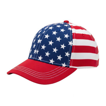 American flag baseball cap with stars and stripes isolated on transparent background